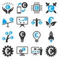 Euro banking business and service tools icons