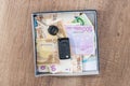 Euro banknote with car key in box Royalty Free Stock Photo