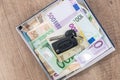 euro banknote with car key in box Royalty Free Stock Photo