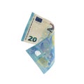 Euro banknote isolated. Flying money