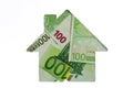 Euro banknote in shape of house on white background. Concept of Investment property, Mortgage concept. Investment risk Royalty Free Stock Photo