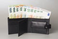 Euro banknotes black purse Royalty Free Stock Photo