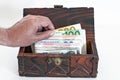 Euro banknotes in a box Royalty Free Stock Photo