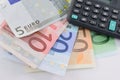 Euro banknotes and calculator Royalty Free Stock Photo