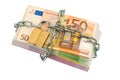 Euro banknotes with chain and padlock Royalty Free Stock Photo