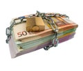 Euro banknotes with chain and padlock Royalty Free Stock Photo