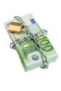 Euro banknotes with chain and padlock Royalty Free Stock Photo