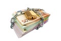 Euro banknotes with chain and padlock Royalty Free Stock Photo