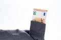 Euro banknotes in an dark sock isolated on white Royalty Free Stock Photo