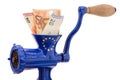 Euro banknotes while destruction in mincer