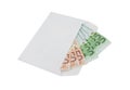 Euro banknotes in an envelope over white Royalty Free Stock Photo