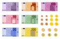 Euro banknotes. European banks financing, paper euro and dollar money and coins of different denominations, business Royalty Free Stock Photo