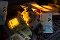 euro banknotes fire in fireplace Royalty Free Stock Photo