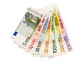 Euro banknotes from five up to five hundred Royalty Free Stock Photo