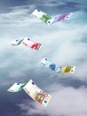 Euro banknotes that fly Royalty Free Stock Photo