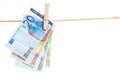 Euro banknotes hanging from a rope Royalty Free Stock Photo