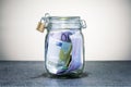 Euro banknotes in jar with padlock. Royalty Free Stock Photo