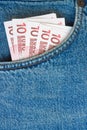 Euro banknotes in jeans pocket