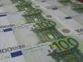 100 Euro banknotes are neatly arranged in rows Royalty Free Stock Photo
