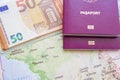 Euro banknotes and passports ready