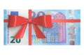 20 Euro banknotes with red bow, gift concept. 3D renderin