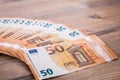 Euro banknotes. Selective focus on bank note number. 50 euro euro money. Money finance earning sector concept. Cash money