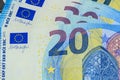 Euro banknotes and visa card