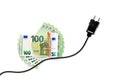 Euro banknotes on a white background. Energy crisis and expensive electricity, gas price. Royalty Free Stock Photo