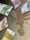 Euro bill collage and Europe map Royalty Free Stock Photo