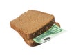 Euro bill between slices of bread Royalty Free Stock Photo