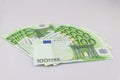 100 euro bills euro banknotes money. European Union Currency.  Isolated background Royalty Free Stock Photo