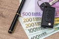 euro bills with car key Royalty Free Stock Photo