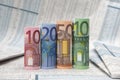Euro bills on financial newspaper