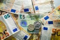 Euro bills harassing the English economy, brexit concept