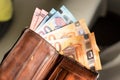 Euro bills in a wallet