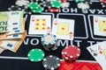 Euro bills, poker play card and chips in a casino table. Casino Black Jack Royalty Free Stock Photo