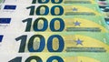 The 100 euro bills are stacked one on top of the other. Close-up. One hundred euros. The single currency of the European Union. Royalty Free Stock Photo