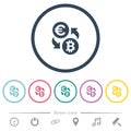 Euro Bitcoin money exchange flat color icons in round outlines