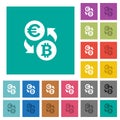 Euro Bitcoin money exchange square flat multi colored icons