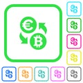 Euro Bitcoin money exchange vivid colored flat icons icons