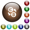 Euro Bitcoin money exchange color glass buttons