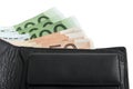 Euro in a black purse Royalty Free Stock Photo