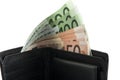 Euro in a black purse Royalty Free Stock Photo