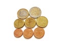 Euro cent coins on white background. Royalty Free Stock Photo