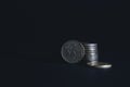 50 Euro cents on a black background. A fifty cent coin stands beautiful wallpaper money Royalty Free Stock Photo