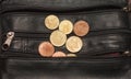 euro cents a black purse, currency, money, Royalty Free Stock Photo