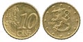 10 Euro cents coin of the Finland isolated on a white background. The obverse and reverse Royalty Free Stock Photo