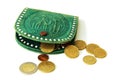 Euro cents and green wallet Royalty Free Stock Photo
