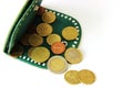 Euro cents and green wallet Royalty Free Stock Photo