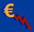 Euro and chart, currency decline, Bearish icon, background money,blank Royalty Free Stock Photo